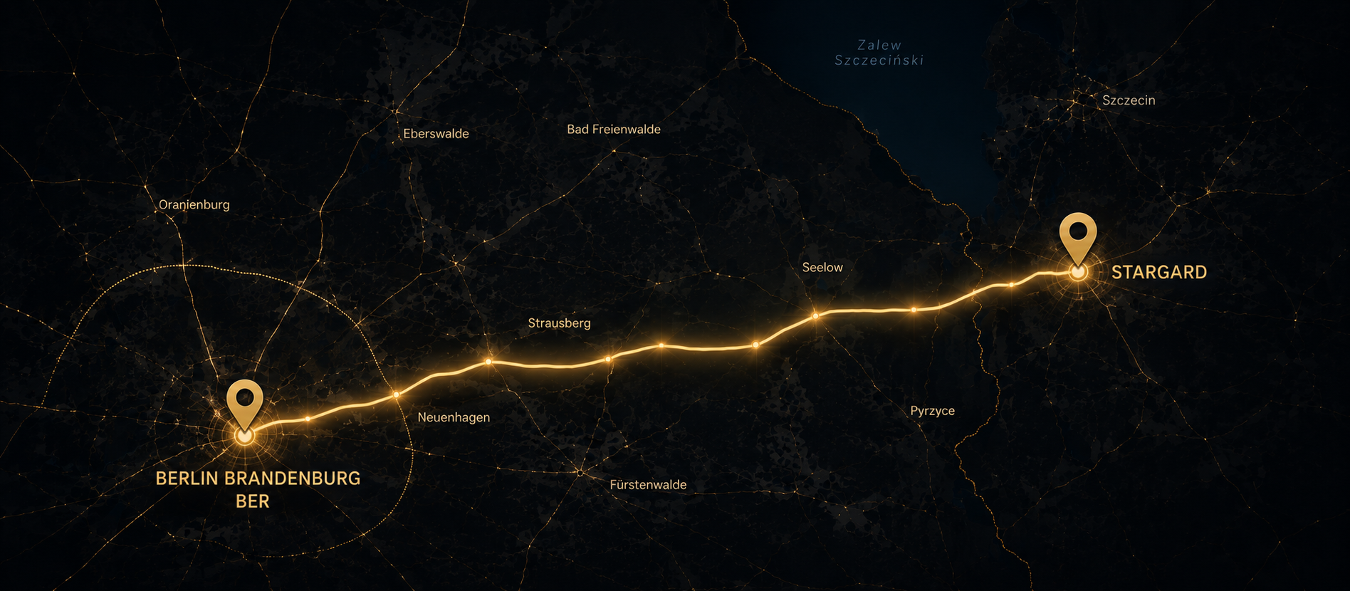 Mapa trasy Stargard Berlin BER