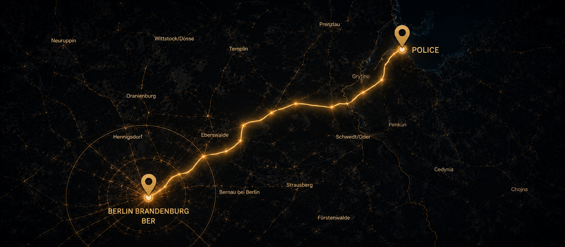 Mapa trasy Police Berlin BER