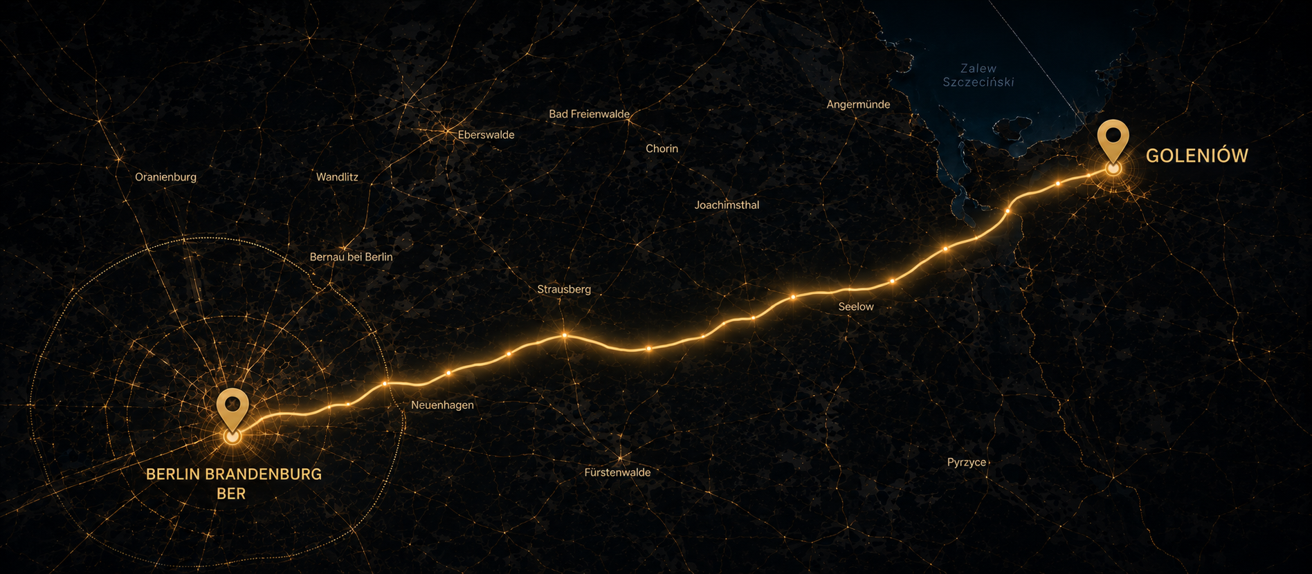 Mapa trasy Goleniów Berlin BER